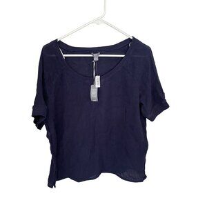 Aerie Women's Top Navy Blue Waffle Knit Short Sleeve Cotton Tee Size M  New